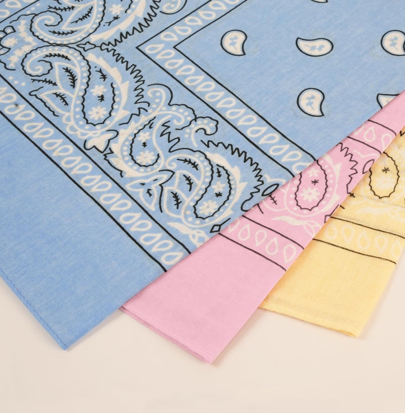 Bycc Bynn 3 Pack 100% Cotton Paisley Pattern Bandanas Square Scarf Headwear (Light Blue + Pink + Beige) - Image 4